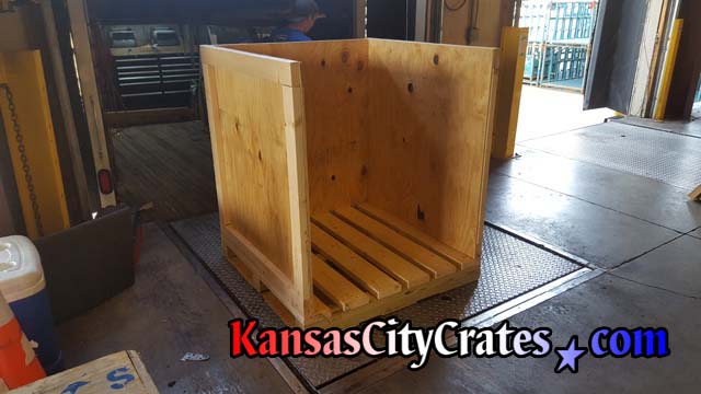 Heavy Duty Industrial crate made of 2 by 4 and five eights plywood with 4 by 4 pallet base