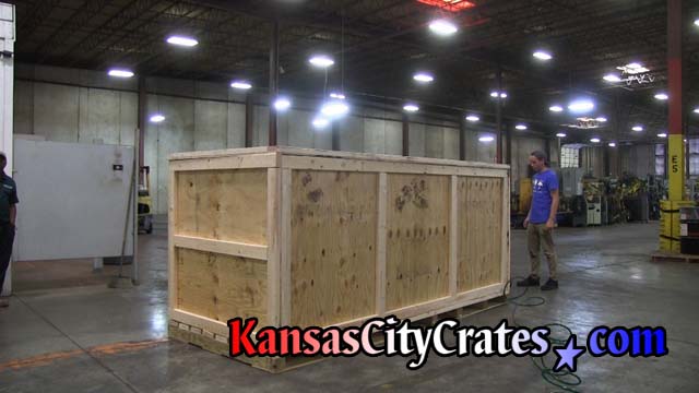 HD vault crate is sealed and ready for forklift to move inside automotive parts manufacture