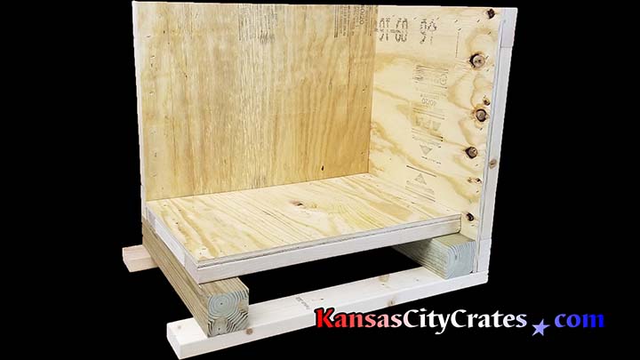 Side and end panels removed to show design strengths of heavy duty vault crate for international shipping of sensitive instruments.