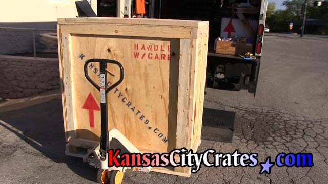 Heavy duty vault crate is brought to truck for local delivery