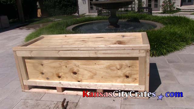 Side view of industrial export crate made of 2 x 4 and 5/8 plywood construction