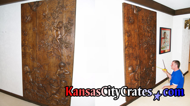 Hand carved wood Coat Of Arms hanging on wall in Kansas City Mansion. circa 1840