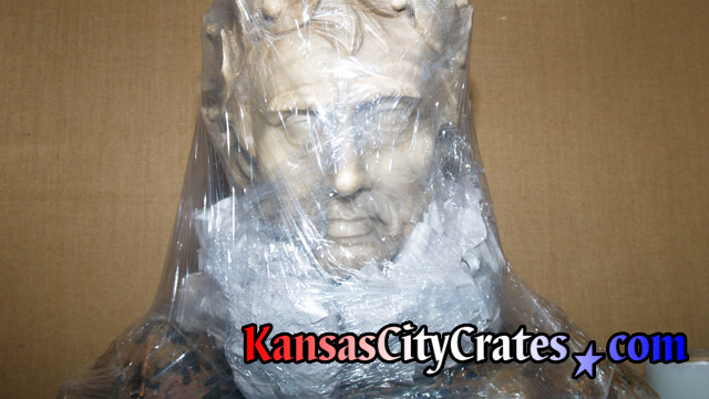 Packing head area of marble bust sculpture for indextructible box crate at mansion in Kansas City MO  64129