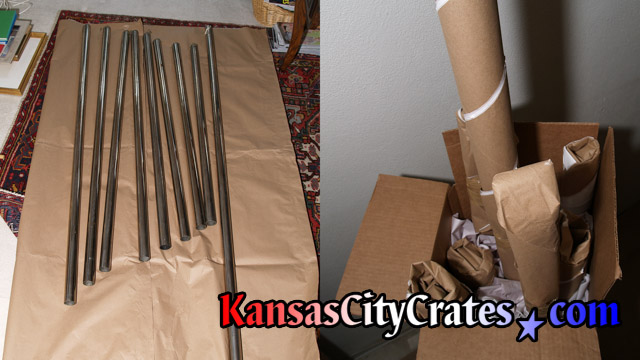 Packing full set of 8 tubular chimes for shipping with export crate.