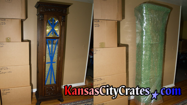 Clock serviced for transport and packing into export crate for shipment to Germany at home in Lansing KS  66043