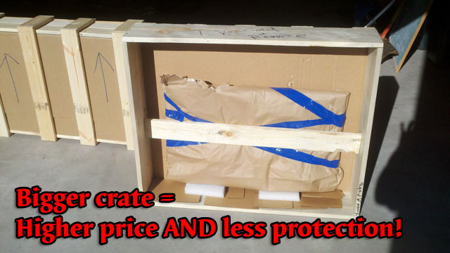 large crate for small item inflates cost to customer