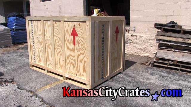 Three quarter view of closed crate for shipping ATV to Canada