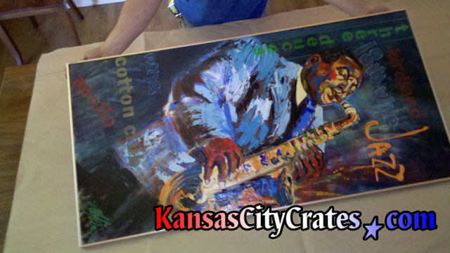 Tribute to Jazz oil painting ready for crates.