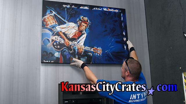 Oil painting by Ronnie Wood that captures Keith Richards playing guitar.