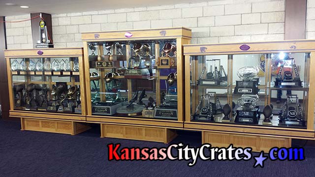 Trophy case at Big 12 Conference football team packed and crated by KansasCityCrates