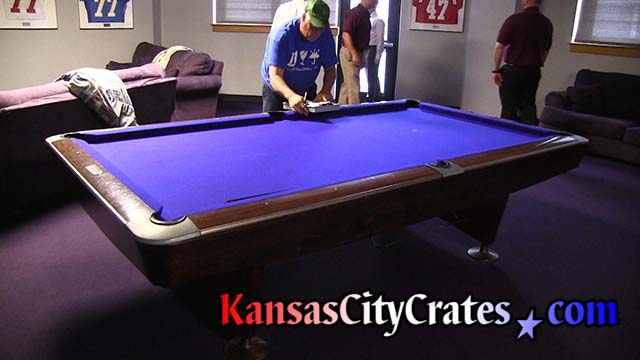 Pool table in players lounge at football complex measured for slate crates