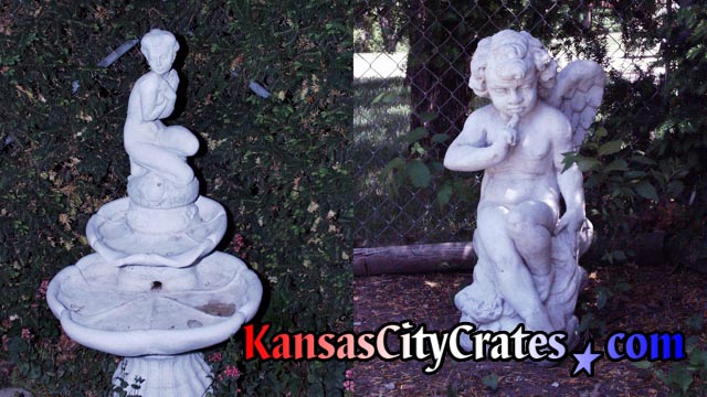 Fountain of Japanese princess at Sento bath with angel watching at family pool in Kansas CIty for crating.