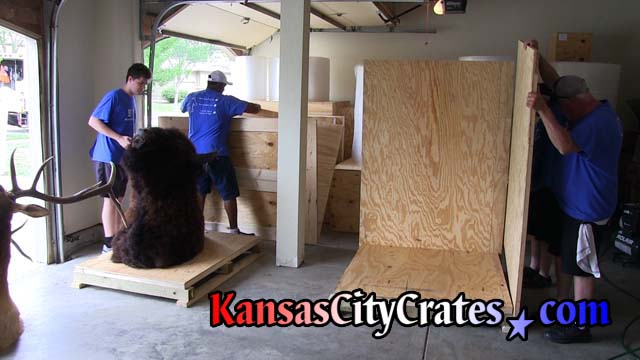 Solid wall crates in garage of home to pack taxidermy for shipping to Rocklin CA 95765