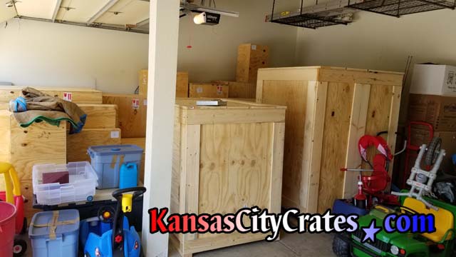 Both large crates are completed and in place with other crates