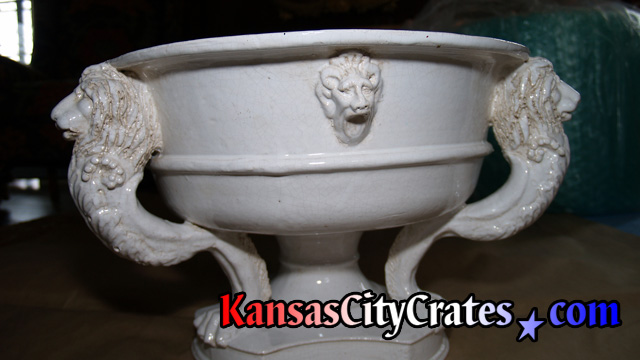 Serving bowl comprised of 3 lions heads as its pedestal