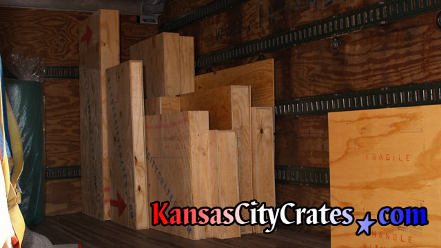 Export crates loaded into crating truck for delivery to packing job at home in Leawood KS  66206