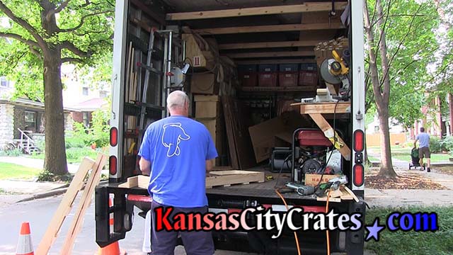 On site crate building truck has Honda generator to power equipment
