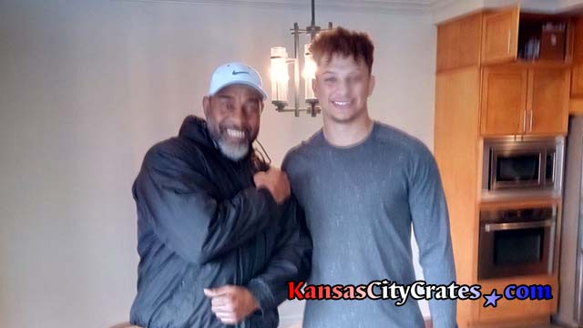 Picture taken inside the home of Patrick Mahomes with crate builder Sean Ray after winning the 2018 NFL MVP and Offensive Player of the Year Awards