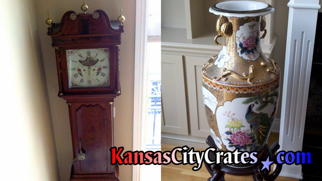 Antique clock and rare vase before crating to Russia